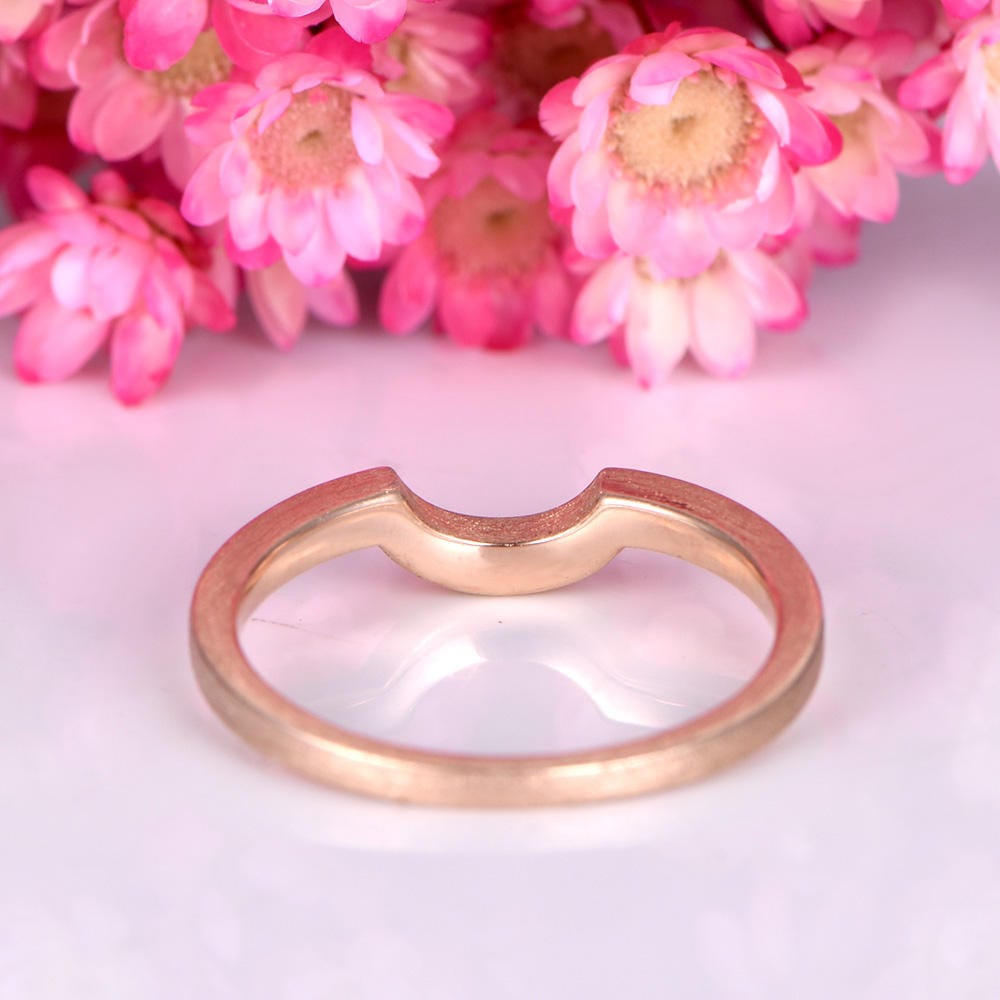 Filigree wedding band solid 14k rose gold curved plain gold band stacking ring men ring anniversary custom jewelry 14k/18k available