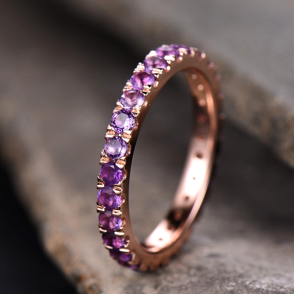 Amethyst Ring Amethyst Wedding Ring Full Eternity Band February Birthstone Ring Stacking Ring Sterling Silver Rose Gold Plated Anniversary