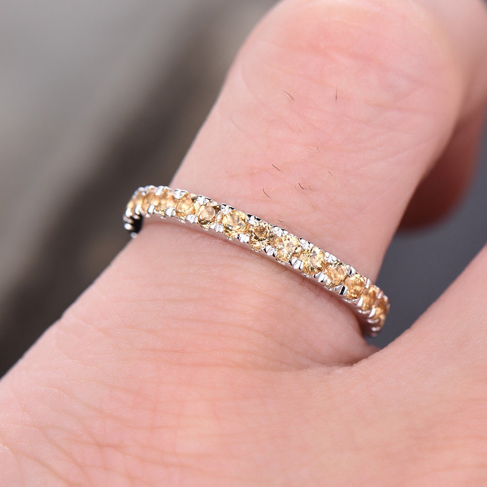 Citrine Wedding Ring Yellow Citrine Ring Full Eternity Band White Gold Plated Sterling Silver Stackable Band Annniversary Ring