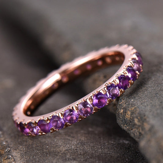 Amethyst Ring Amethyst Wedding Ring Full Eternity Band February Birthstone Ring Stacking Ring Sterling Silver Rose Gold Plated Anniversary