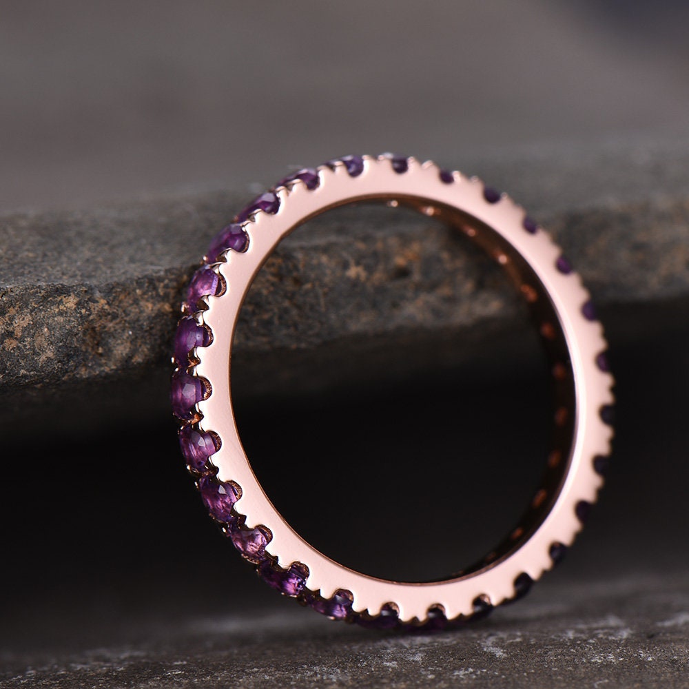 Amethyst Ring Amethyst Wedding Ring Full Eternity Band February Birthstone Ring Stacking Ring Sterling Silver Rose Gold Plated Anniversary