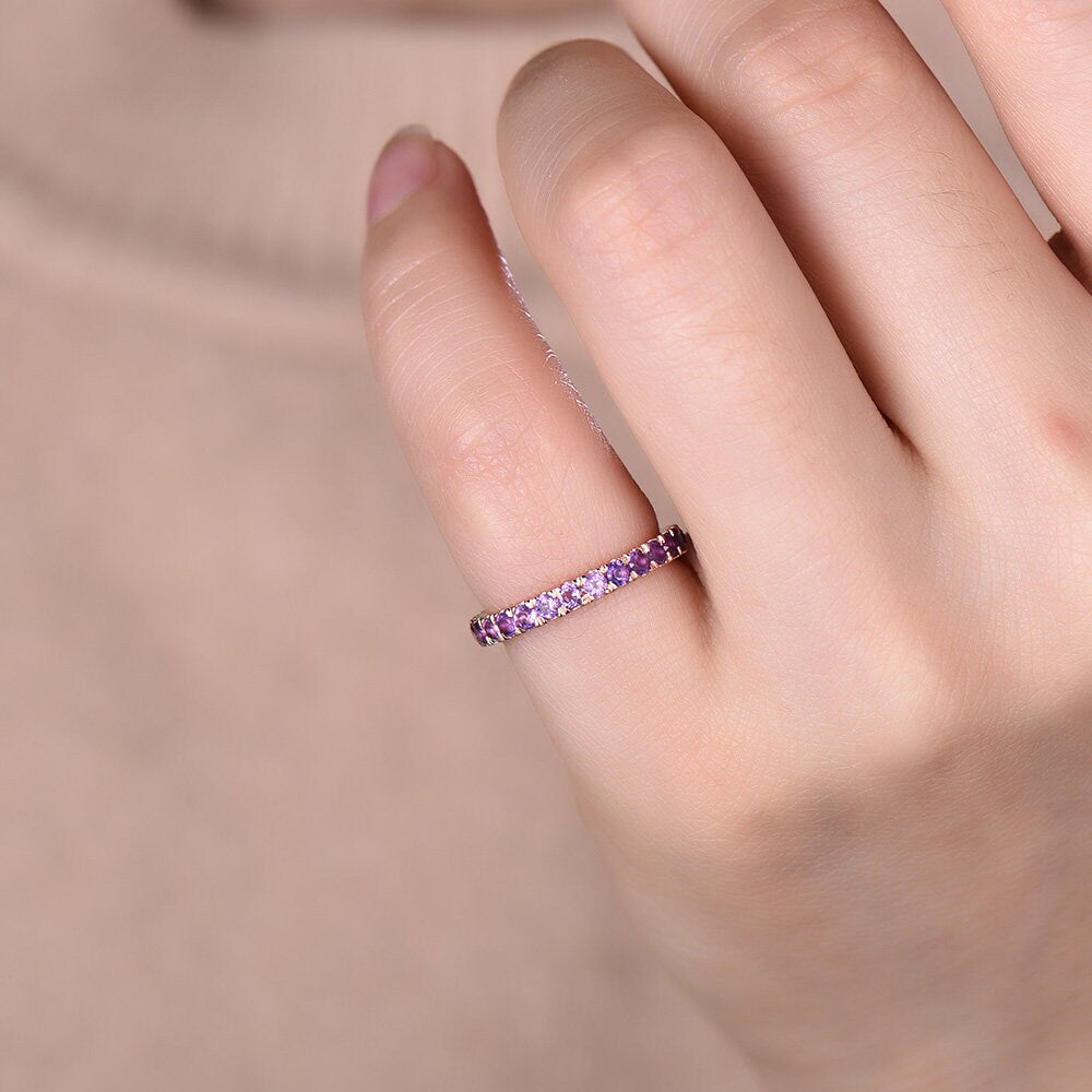 Amethyst Ring Amethyst Wedding Ring Full Eternity Band February Birthstone Ring Stacking Ring Sterling Silver Rose Gold Plated Anniversary