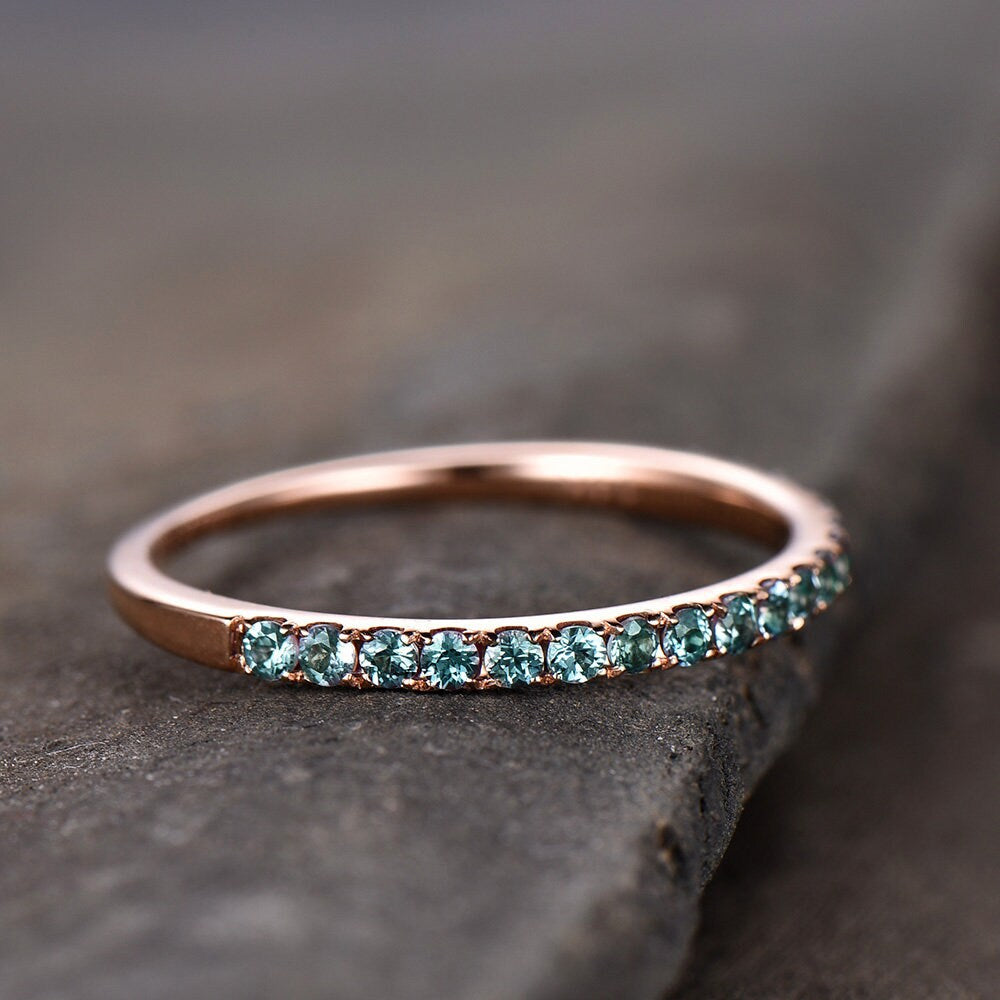 Eternity Band Alexandrite Ring Aniversary Ring Sterling Silver Matching Band Stacking Ring June Birthstone Rose Gold Plate Wedding Band