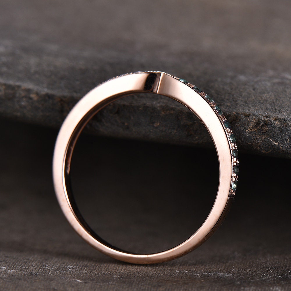 Alexandrite Ring Curve Wedding Band Chevron Ring Sterling Silver Eternity Band Stacking V Ring June Birthstone Rose Gold Plated
