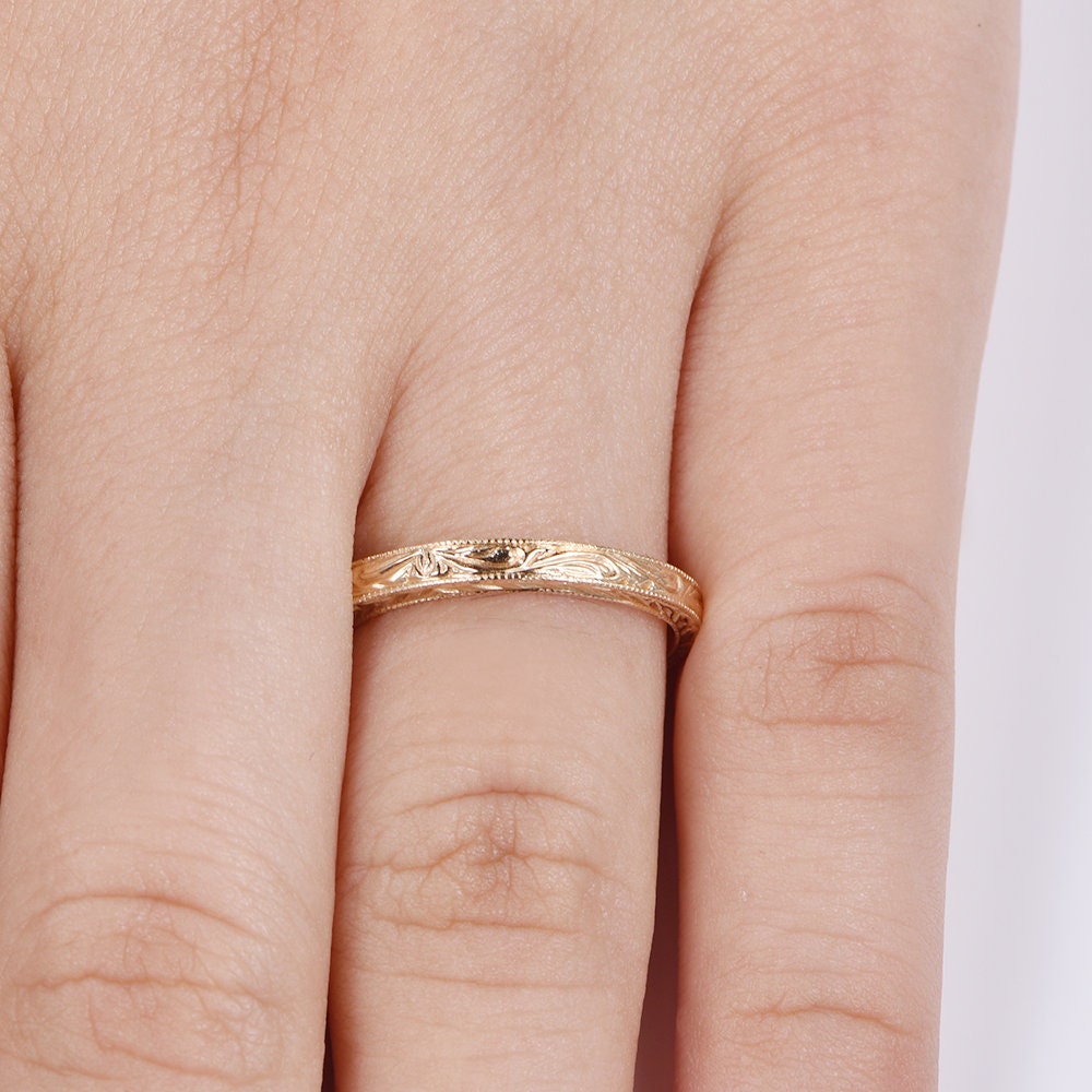 14k Plain White Gold Ring Yellow Gold Filigree Milgrain Edge Wedding Band Stacking Matching Band Retro Vintage Anniversary Ring