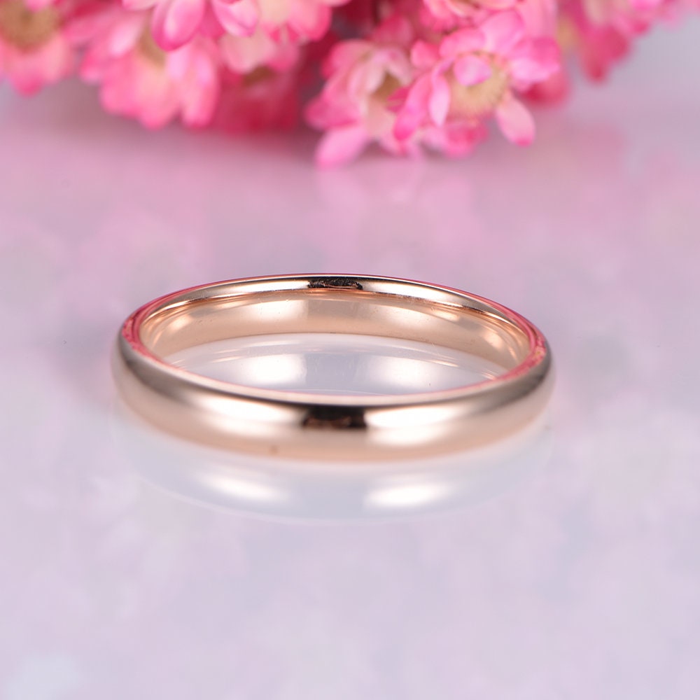 Solid 14k yellow gold wedding band plain gold ring 3mm width tranditional classic promise ring simple band men's ring