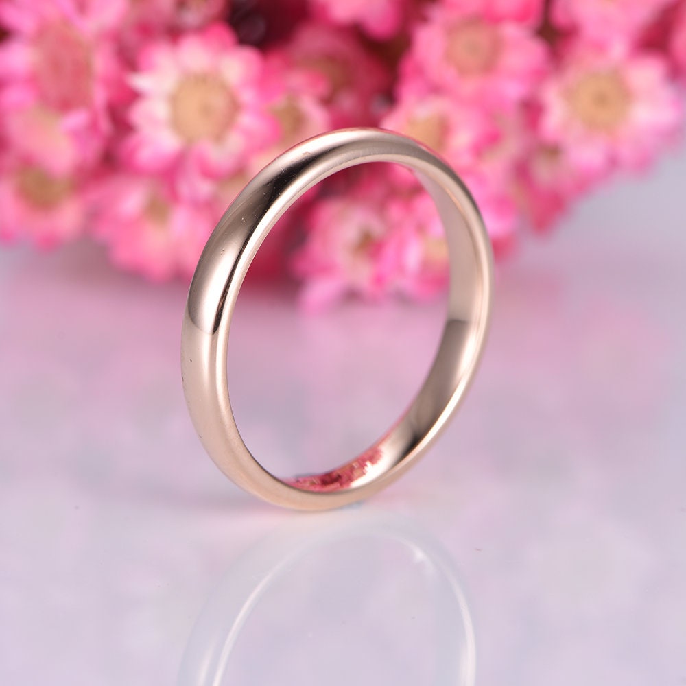 Solid 14k yellow gold wedding band plain gold ring 3mm width tranditional classic promise ring simple band men's ring
