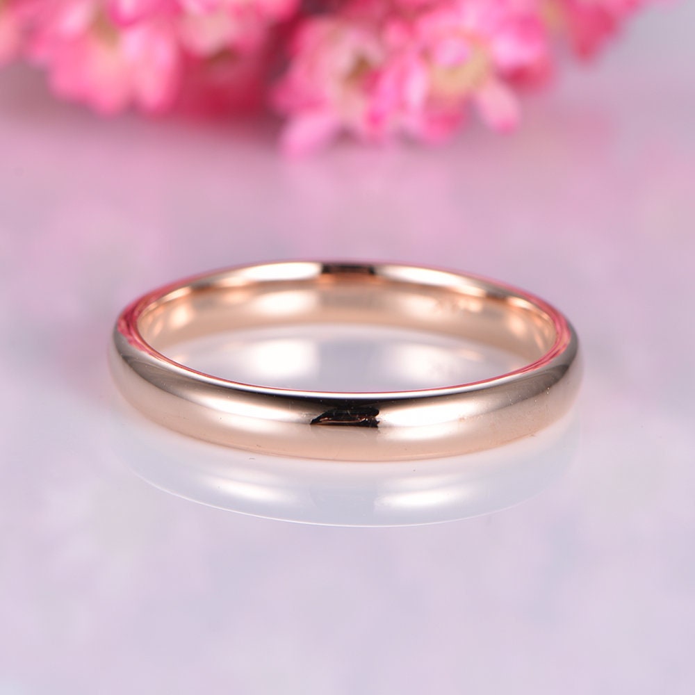 Solid 14k yellow gold wedding band plain gold ring 3mm width tranditional classic promise ring simple band men's ring