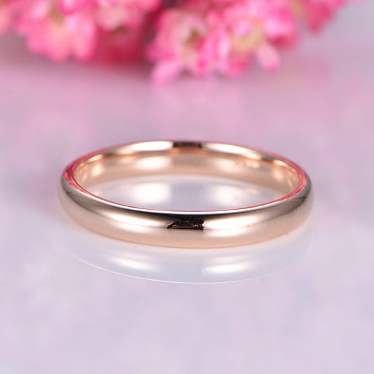 Solid 14k yellow gold wedding band plain gold ring 3mm width tranditional classic promise ring simple band men's ring