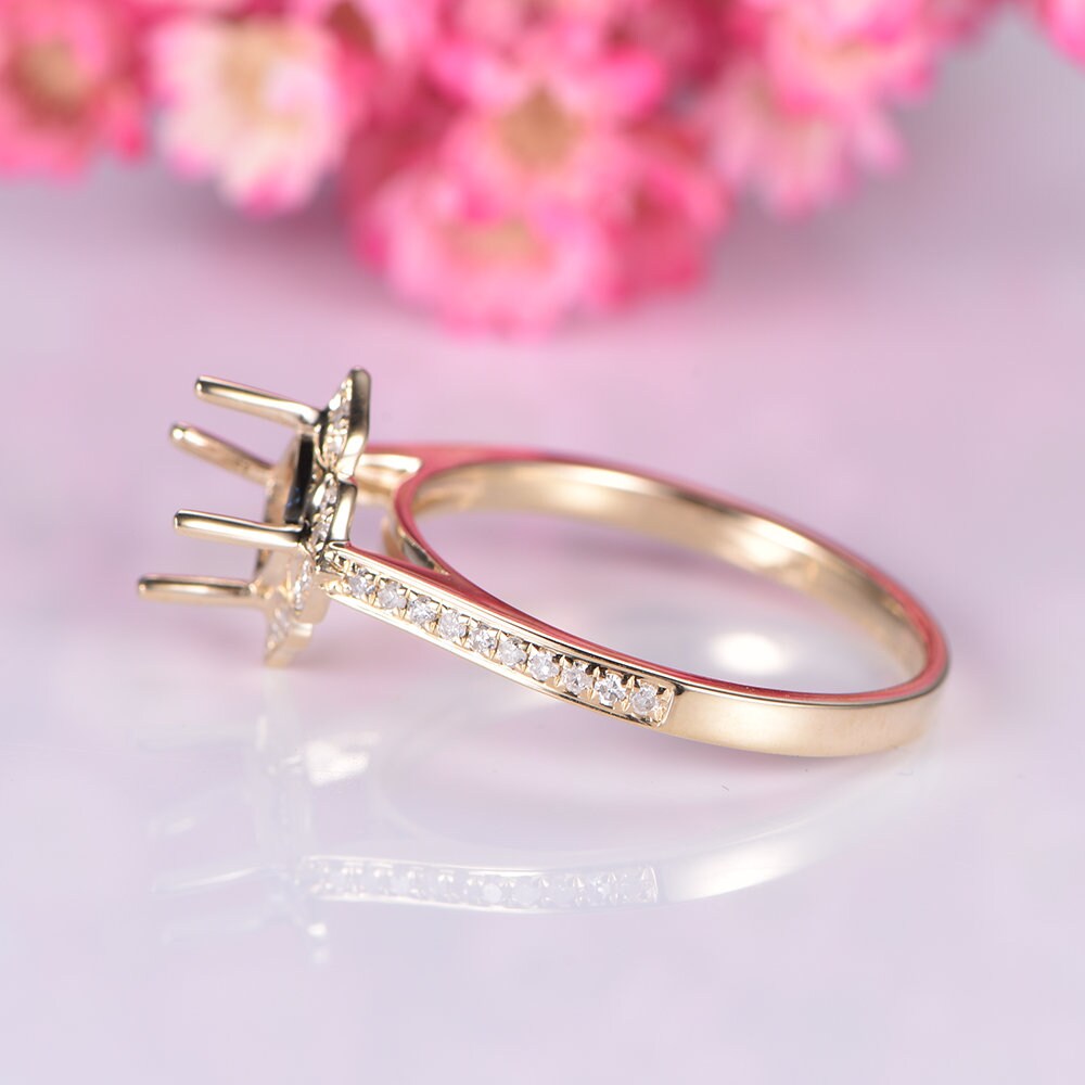 14k yellow gold semi mount diamond engagement ring setting vintage floral style promise ring custom handmade jewelry