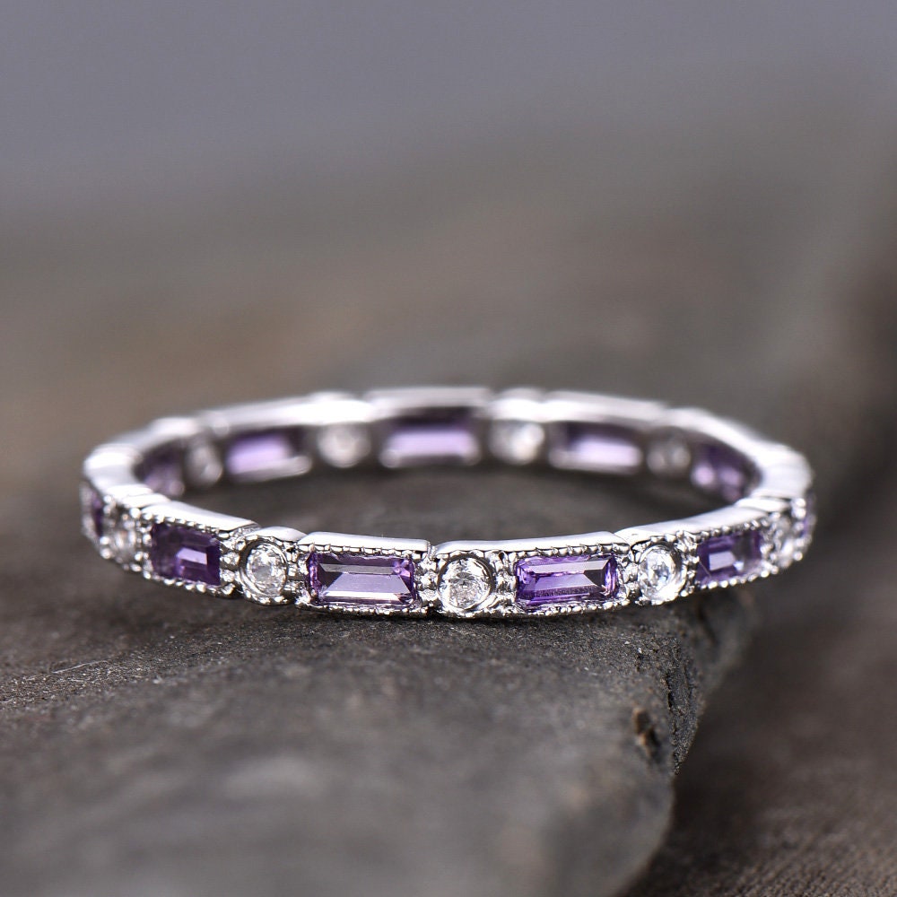 Amethyst Wedding Ring Amethyst Ring Full Eternity Ring 925 Sterling silver White Gold Plated February Birthstone Ring Purple Gemstone