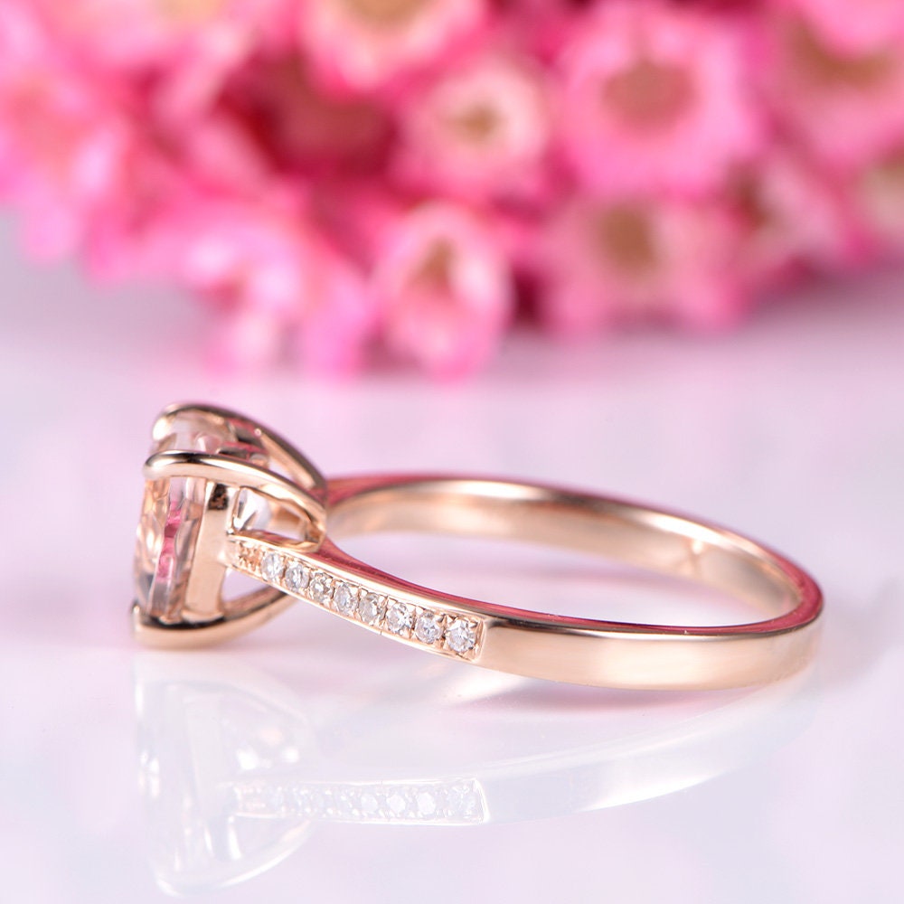 Morganite engagement ring rose gold 7mm heart shaped natural pink morganite ring diamond wedding band channel set 14k 18k available