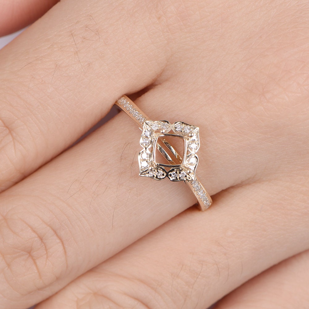 14k yellow gold semi mount diamond engagement ring setting vintage floral style promise ring custom handmade jewelry