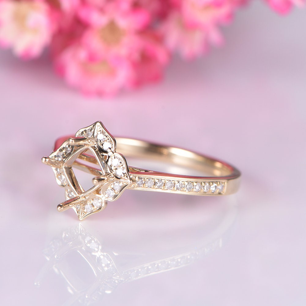 14k yellow gold semi mount diamond engagement ring setting vintage floral style promise ring custom handmade jewelry