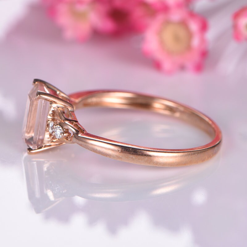 Morganite engagement ring rose gold natural diamond wedding ring 5x7mm emerald cut VS clarity pink stone 14k gold jewelry customized gift