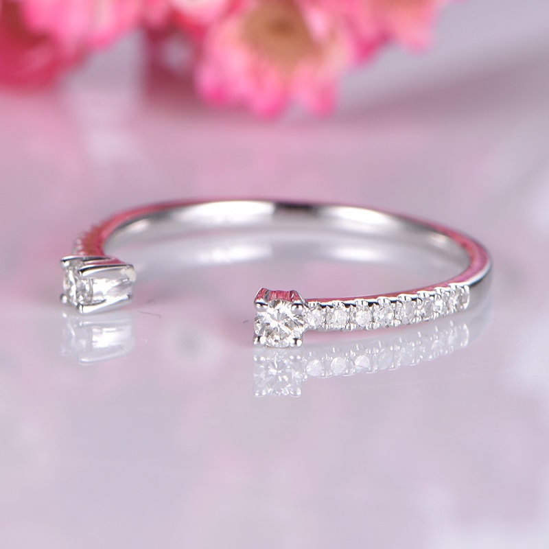 Open diamond wedding band 14k white gold stacking ring natural SI-H quality diamond half eternity ring Valentine's Day Anniversary