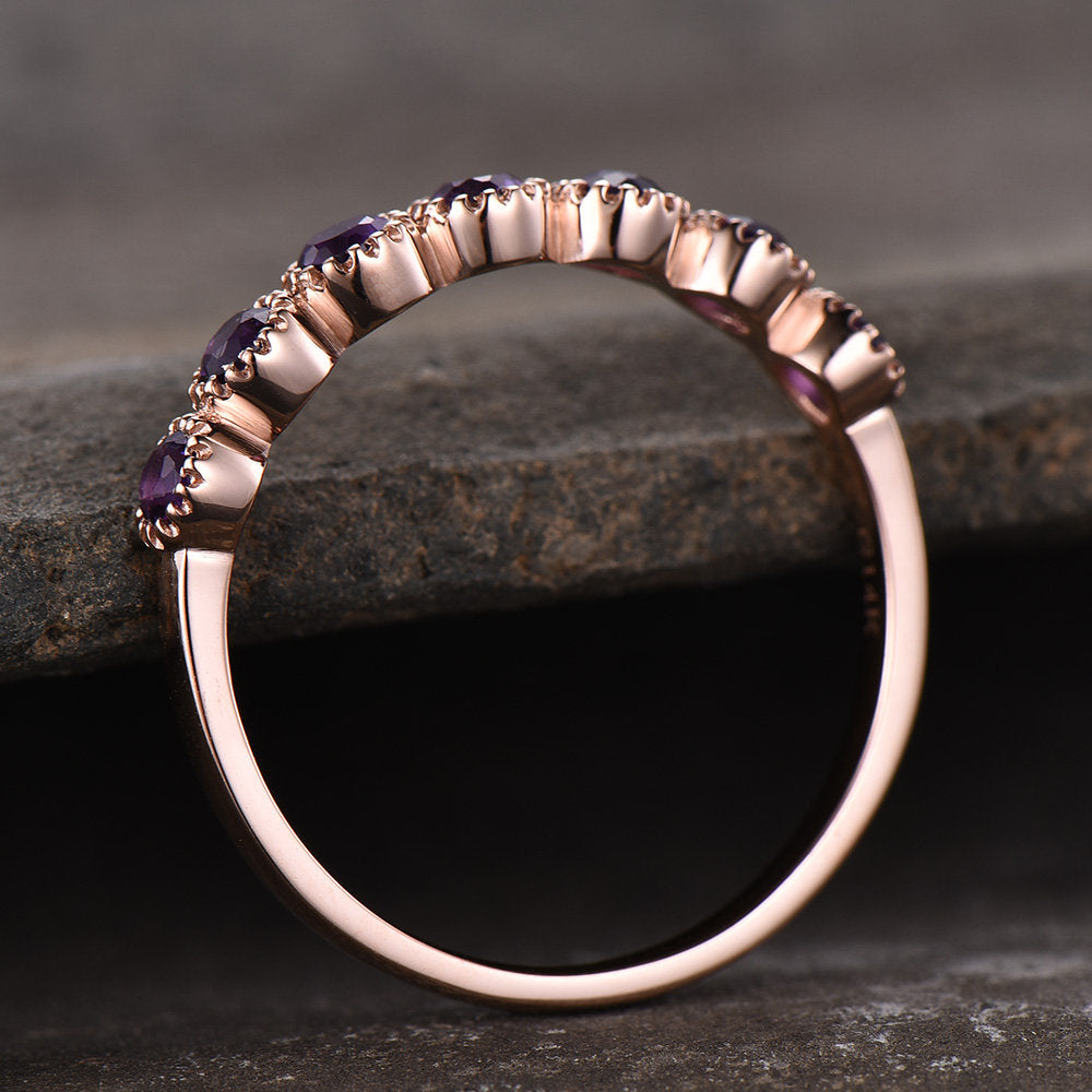 Art Deco Sterling Silver Ring Amethyst Wedding Band Half Eternity Ring February Birthstone Stackable Ring Matching Band Anniversary Gift