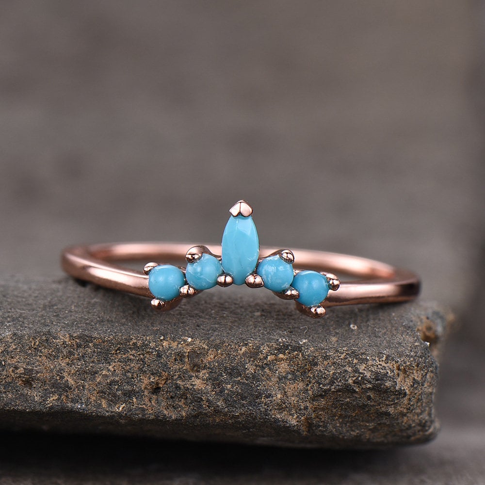 Turquoise Ring Turquoise Wedding Band 925 Sterling Silver Curve Stacking Ring Matching Band Anniversary Gift