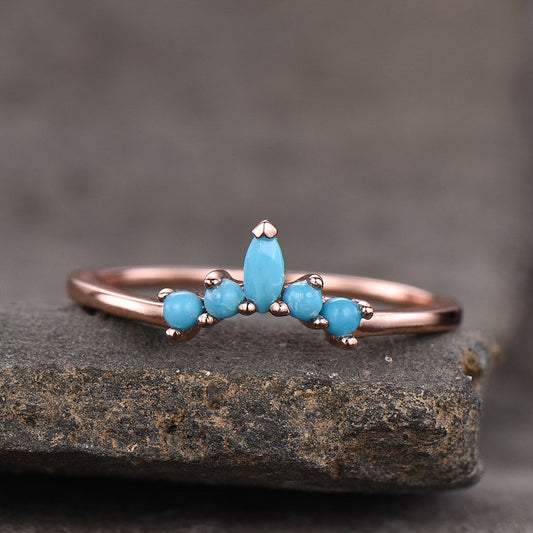 Turquoise Ring Turquoise Wedding Band 925 Sterling Silver Curve Stacking Ring Matching Band Anniversary Gift