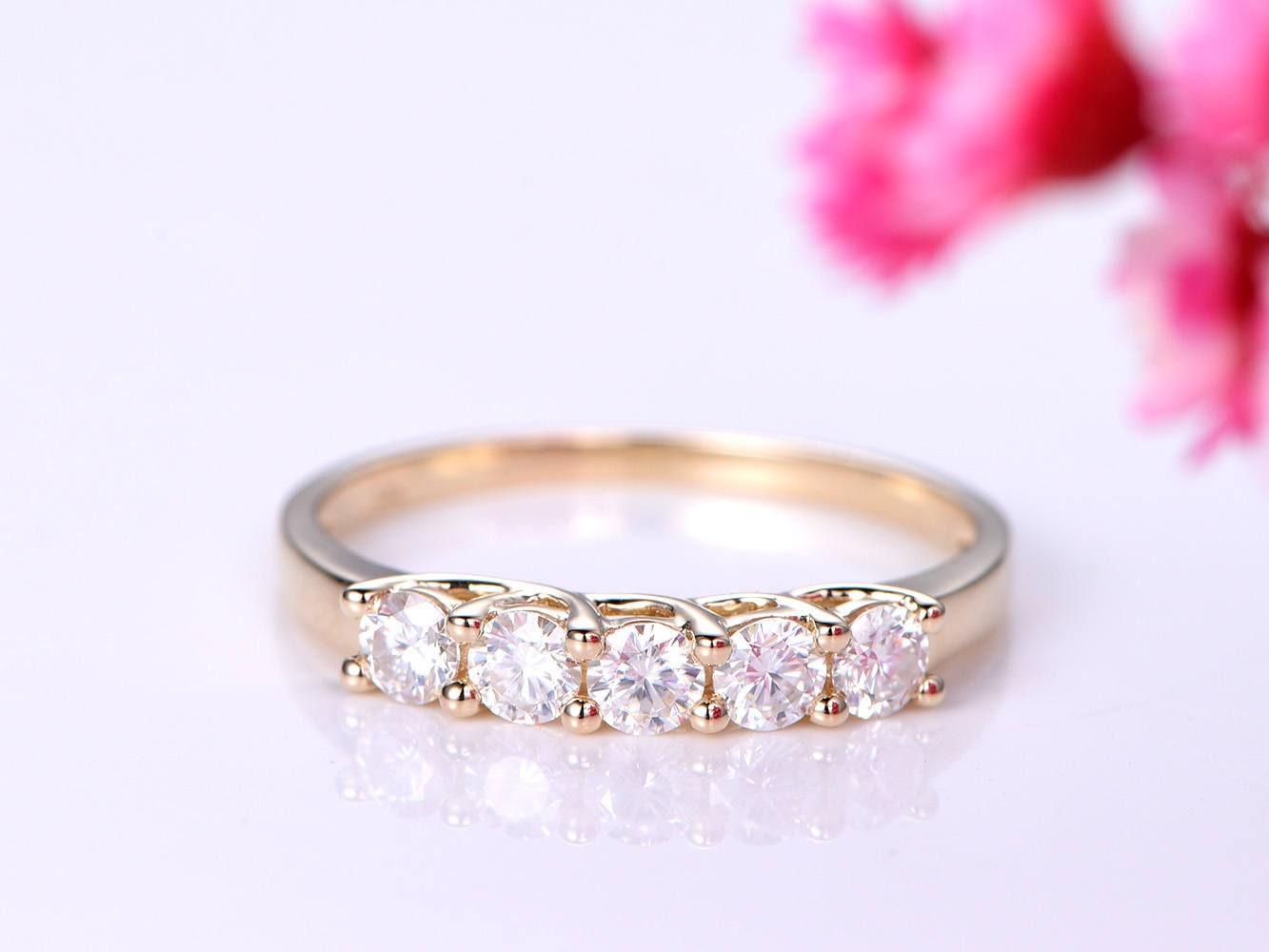 Forever classic moissanite wedding band moissanite engagement ring solid 14k rose gold matching band 3mm round cut stone customized