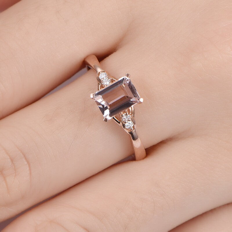 Morganite engagement ring rose gold natural diamond wedding ring 5x7mm emerald cut VS clarity pink stone 14k gold jewelry customized gift