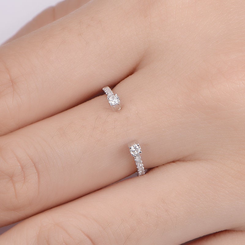 Open diamond wedding band 14k white gold stacking ring natural SI-H quality diamond half eternity ring Valentine's Day Anniversary
