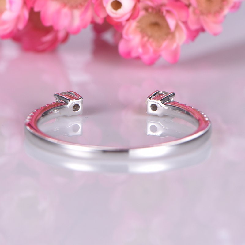 Open diamond wedding band 14k white gold stacking ring natural SI-H quality diamond half eternity ring Valentine's Day Anniversary