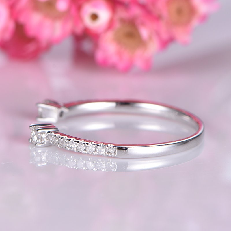 Open diamond wedding band 14k white gold stacking ring natural SI-H quality diamond half eternity ring Valentine's Day Anniversary