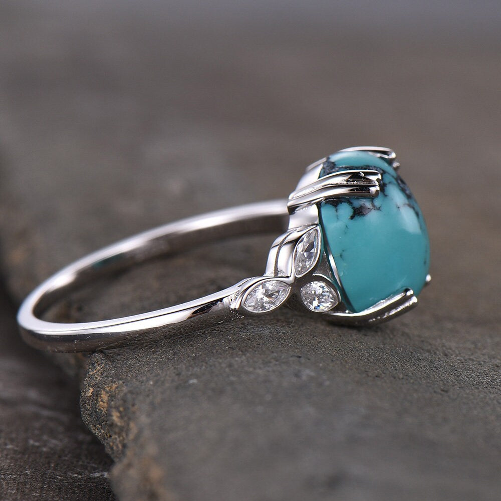 Turquoise Ring,Sterling Silver Ring,Big Turquoise Engagement Ring,Anniversary Gift For Her,December Birthstone Ring,Promise Ring