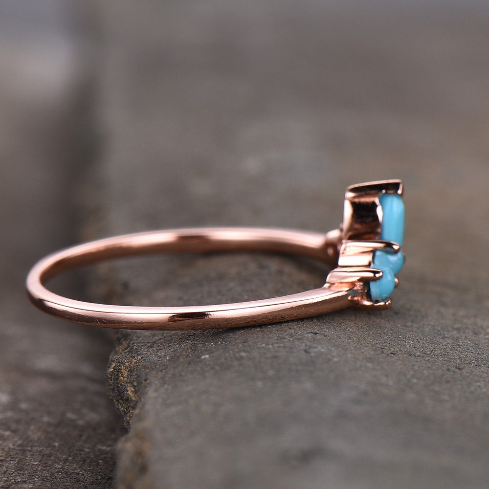 Turquoise Ring Turquoise Wedding Band 925 Sterling Silver Curve Stacking Ring Matching Band Anniversary Gift