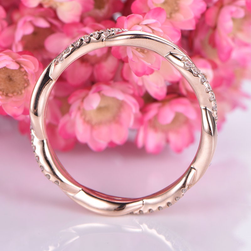 Diamond wedding band 14k rose gold twist diamond matching wedding ring natural SI stone stacking bridal ring custom jewelry