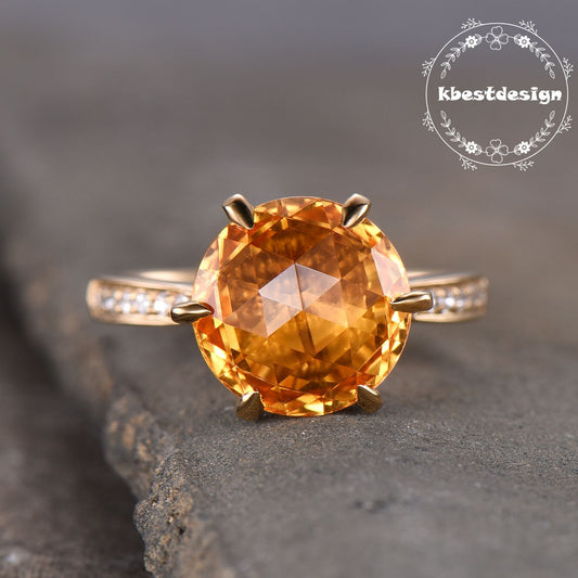 Natural Citrine Ring,Citrine Statement Ring,November Birthstone Ring,Cocktail Ring,Stacking Ring,Round Gemstone Ring,Sterling Silver