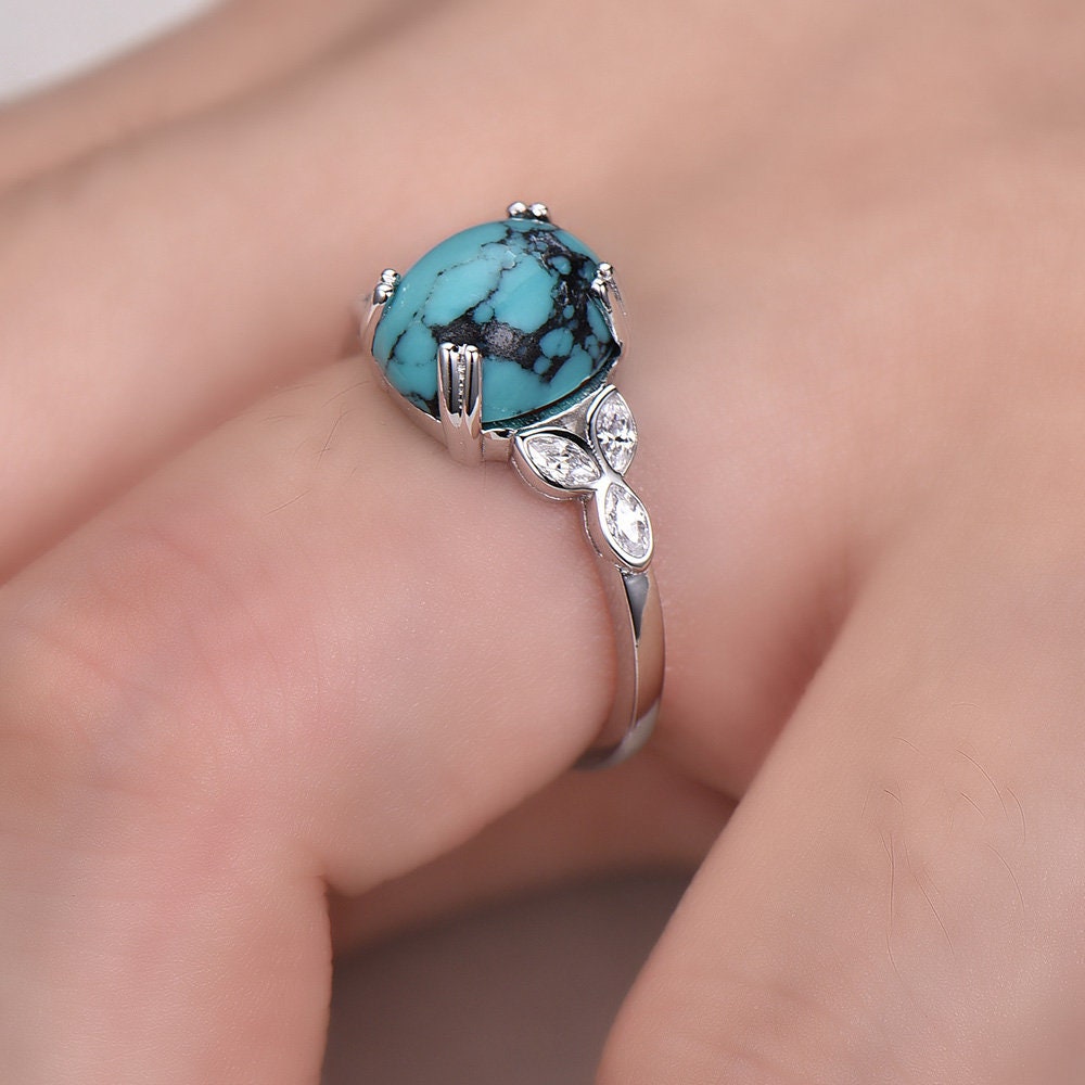 Turquoise Ring,Sterling Silver Ring,Big Turquoise Engagement Ring,Anniversary Gift For Her,December Birthstone Ring,Promise Ring