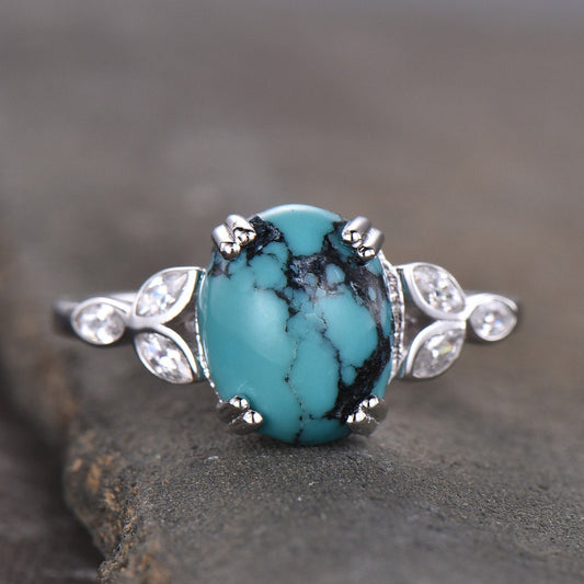 Turquoise Ring,Sterling Silver Ring,Big Turquoise Engagement Ring,Anniversary Gift For Her,December Birthstone Ring,Promise Ring