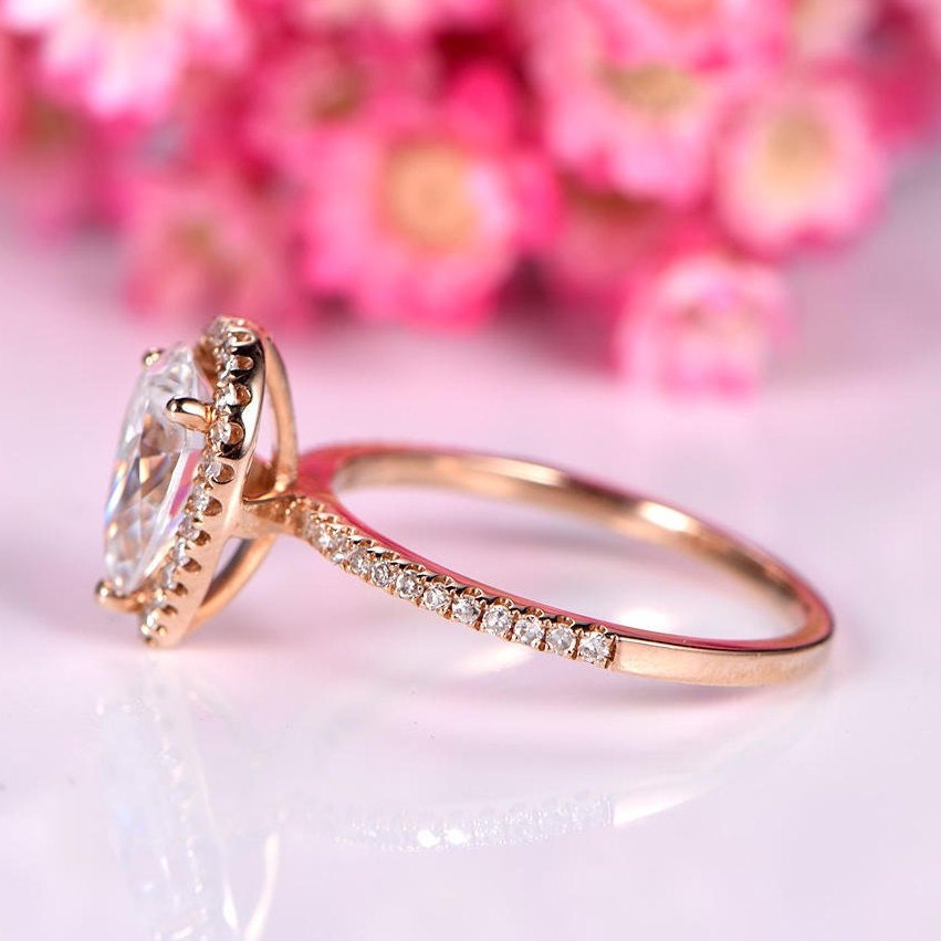 1.5ct Moissanite engagement ring 6x9mm pear shape Charles & Colvard moissanite ring natural diamond thin band delicate jewelry customized