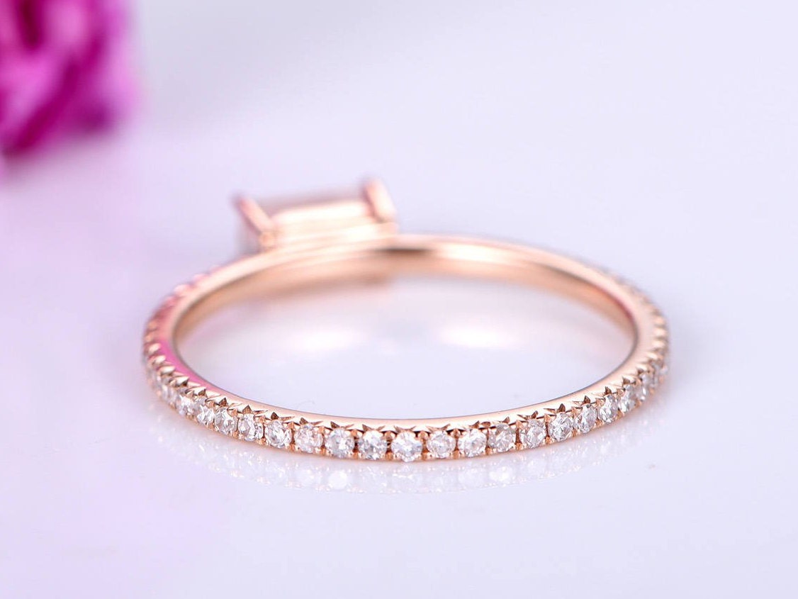 Baguette Morganite engagement ring natural morganite ring diamond ring diamond wedding band stacking ring bridal ring 14k rose gold ring