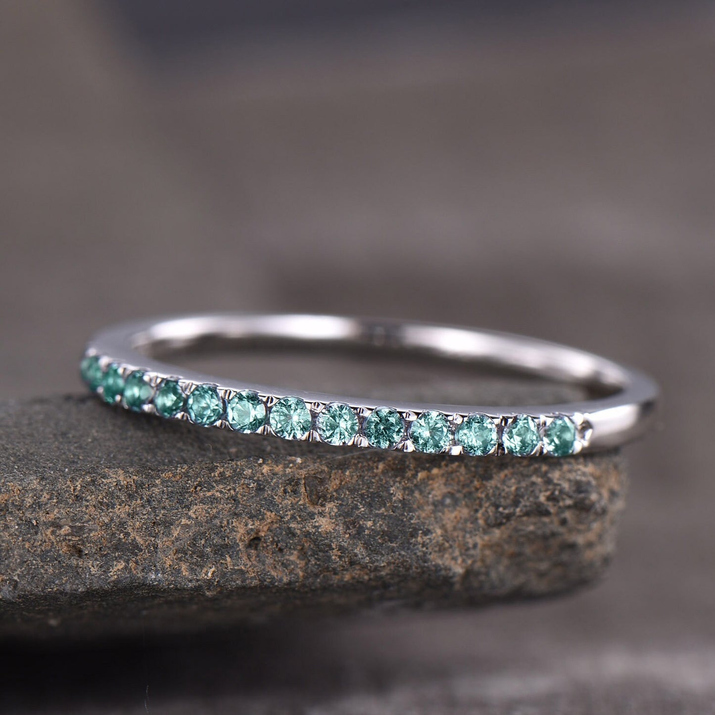 Alexandrite Ring Alexandrite Wedding Band Aniversary Ring Sterling Silver Eternity Band Stacking Ring White Gold Plated