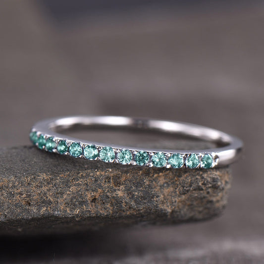 Alexandrite Ring Alexandrite Wedding Band Aniversary Ring Sterling Silver Eternity Band Stacking Ring White Gold Plated