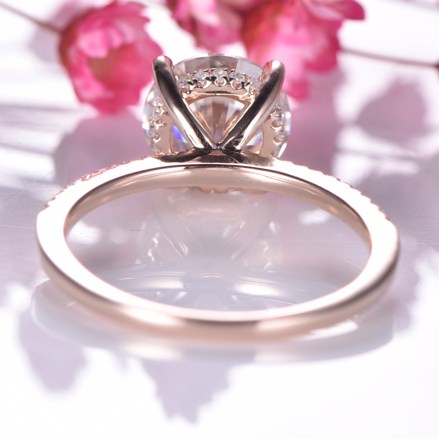 Big moissanite engagement ring rose gold wedding band natural diamonds Charles & Colvard 9mm round cut moissanite 14k/18k custom jewelry