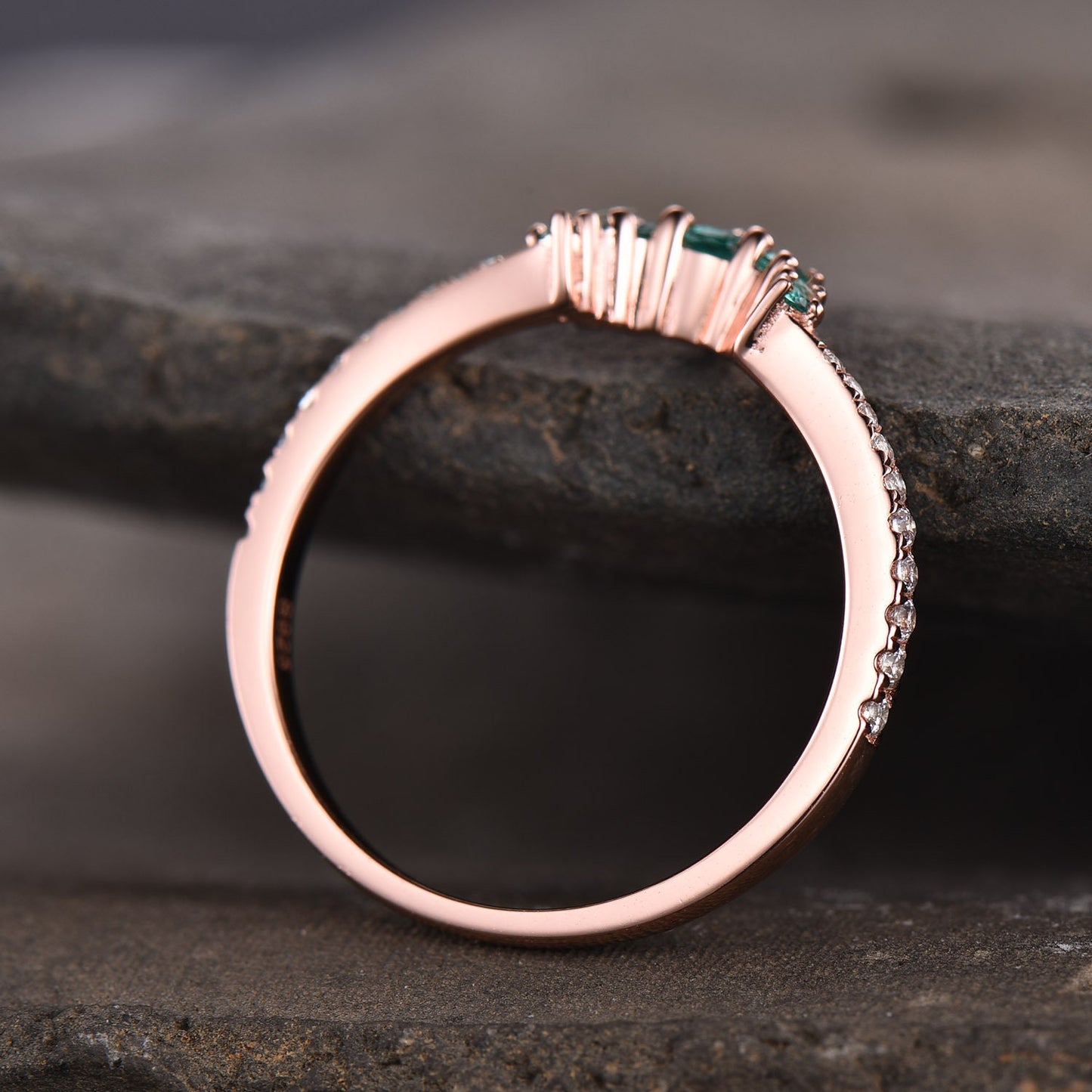 Emerald Crown Ring CZ Diamond Eternity Band Sterling Silver Emerald Ring Cluster Ring Stacking Emerald Ring Gift for Her