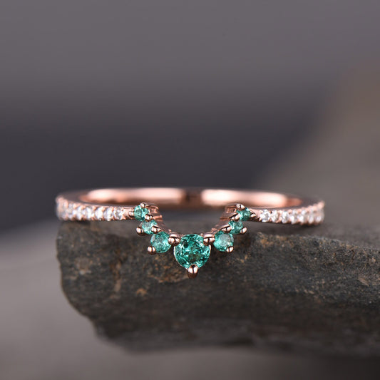 Emerald Crown Ring CZ Diamond Eternity Band Sterling Silver Emerald Ring Cluster Ring Stacking Emerald Ring Gift for Her