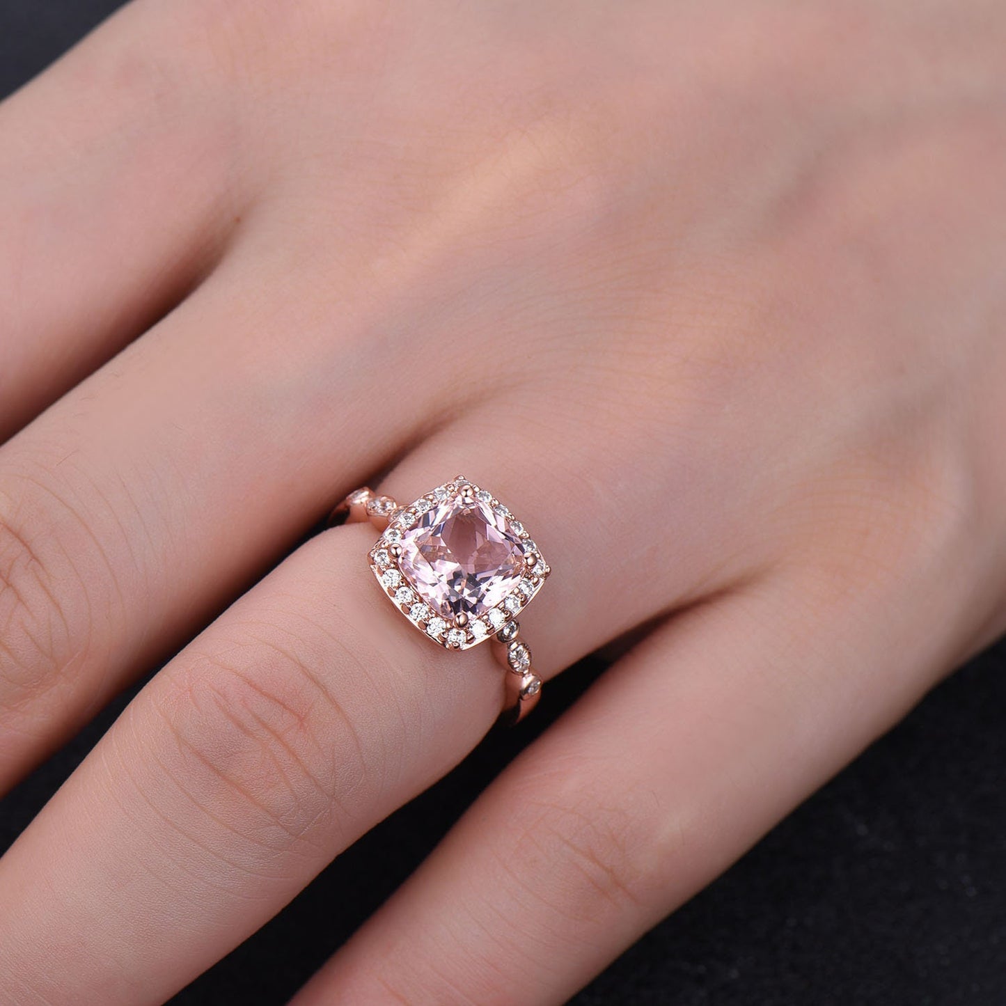 Morganite Engagement Ring, Pink Morganite Ring, Cushion Gemstone ring, Stackable Ring, Rose Gold Ring, Gift for Her, Bridal Ring, Silver