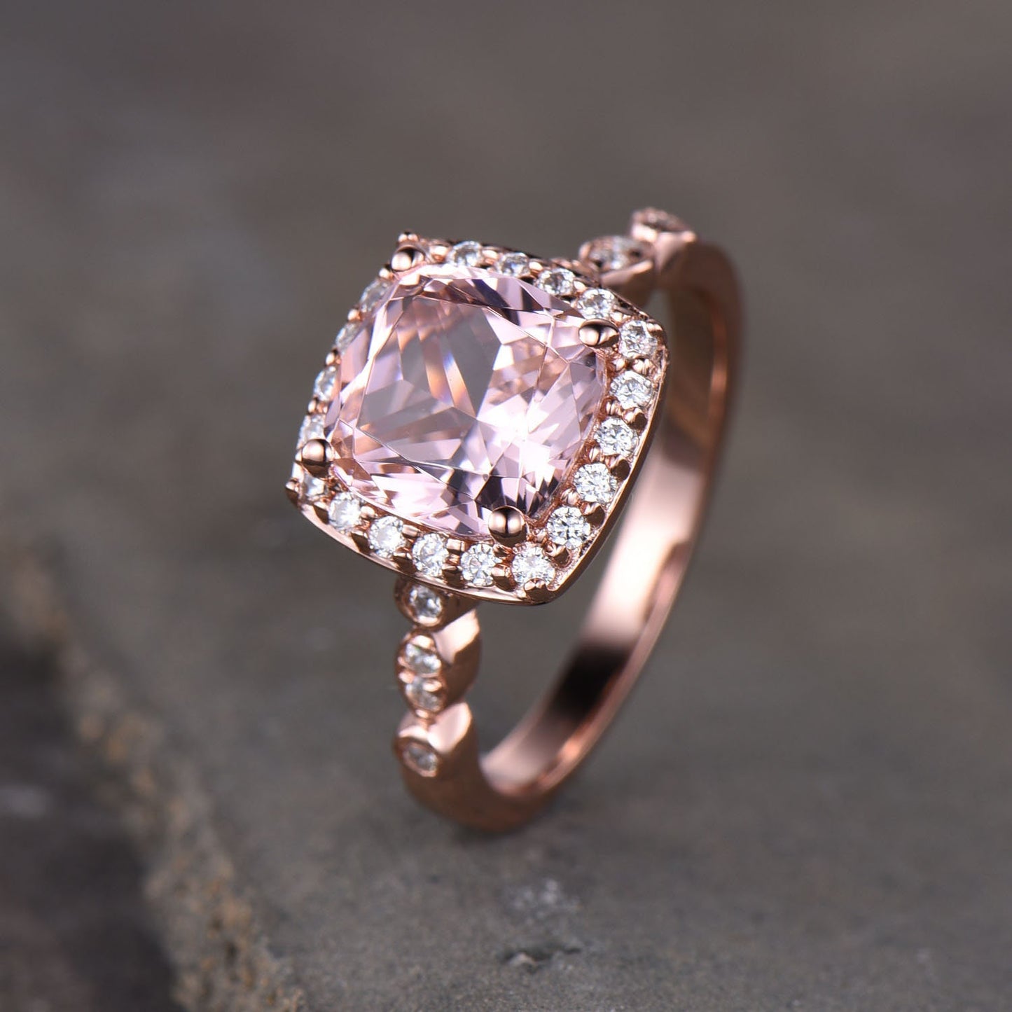 Morganite Engagement Ring, Pink Morganite Ring, Cushion Gemstone ring, Stackable Ring, Rose Gold Ring, Gift for Her, Bridal Ring, Silver