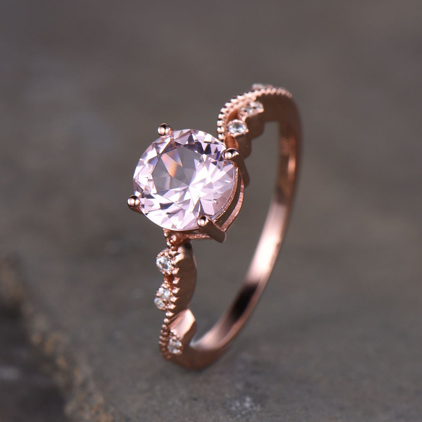 Morganite Engagement Ring, Pink Morganite Ring, Rose Gold Morganite Ring, Art Deco Band, Sterling Silver Ring, Promise Ring,Anniversary Gift