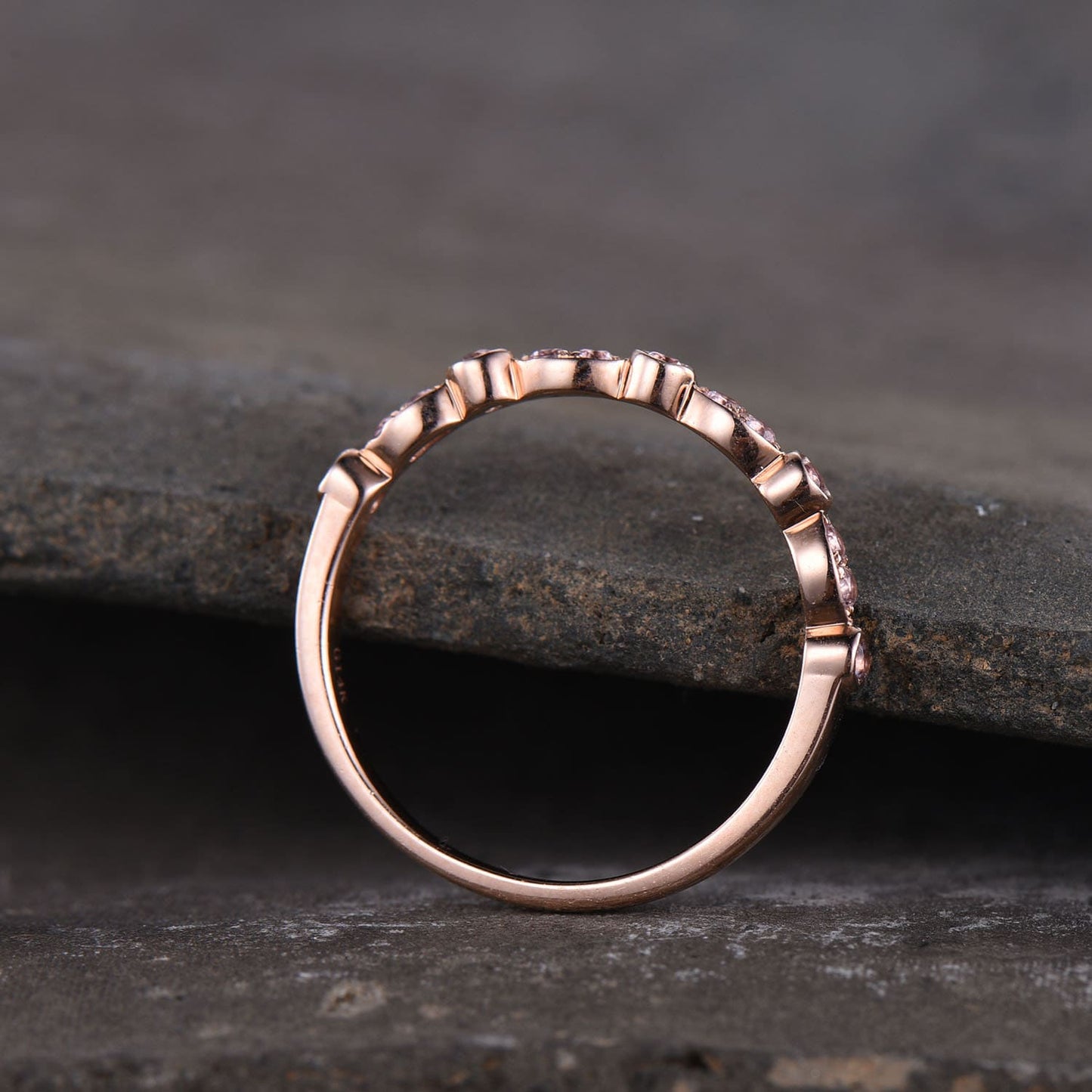 Morganite Ring, Gemstone Band, Thin Stacking Ring, Wedding Band Ring, Gold Ring, Delicate Ring, Art deco, Rose Gold Plated