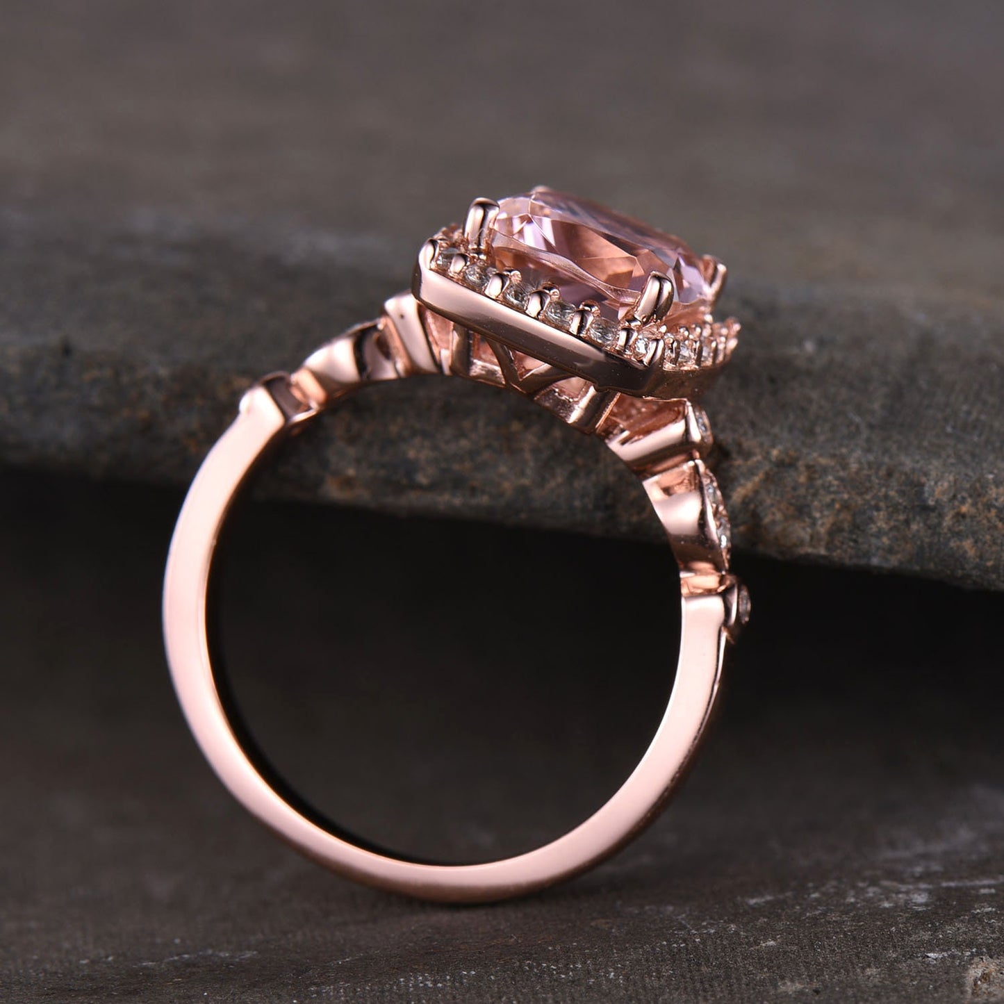 Morganite Engagement Ring, Pink Morganite Ring, Cushion Gemstone ring, Stackable Ring, Rose Gold Ring, Gift for Her, Bridal Ring, Silver