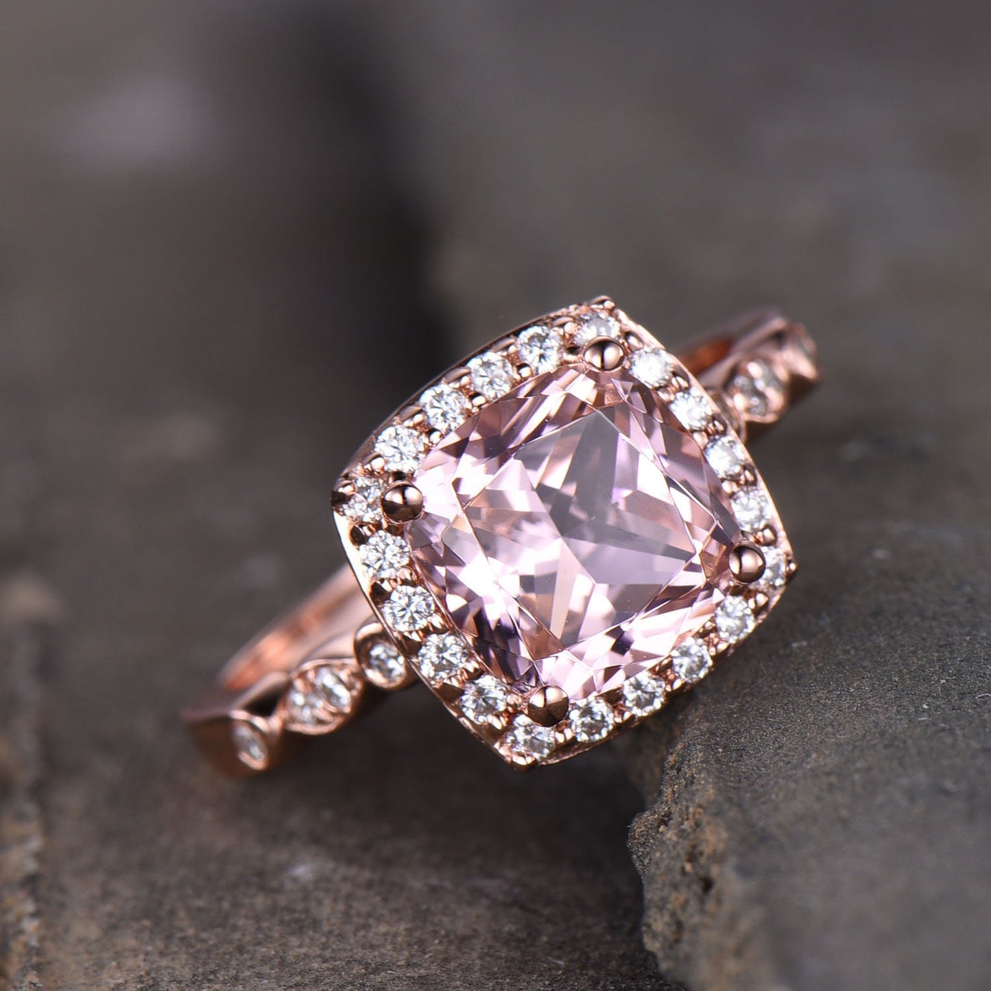 Morganite Engagement Ring, Pink Morganite Ring, Cushion Gemstone ring, Stackable Ring, Rose Gold Ring, Gift for Her, Bridal Ring, Silver