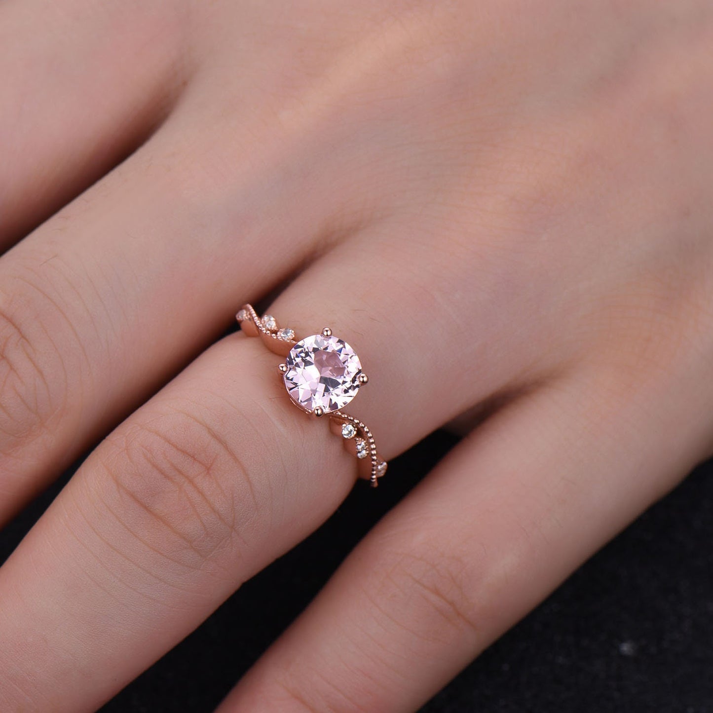 Morganite Engagement Ring, Pink Morganite Ring, Rose Gold Morganite Ring, Art Deco Band, Sterling Silver Ring, Promise Ring,Anniversary Gift