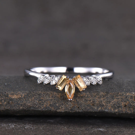 Citrine Ring, Dainty Ring, Stacking Rings, Sterling Silver Rings, Art deco Style, Anniversary Gift, Delicate Ring