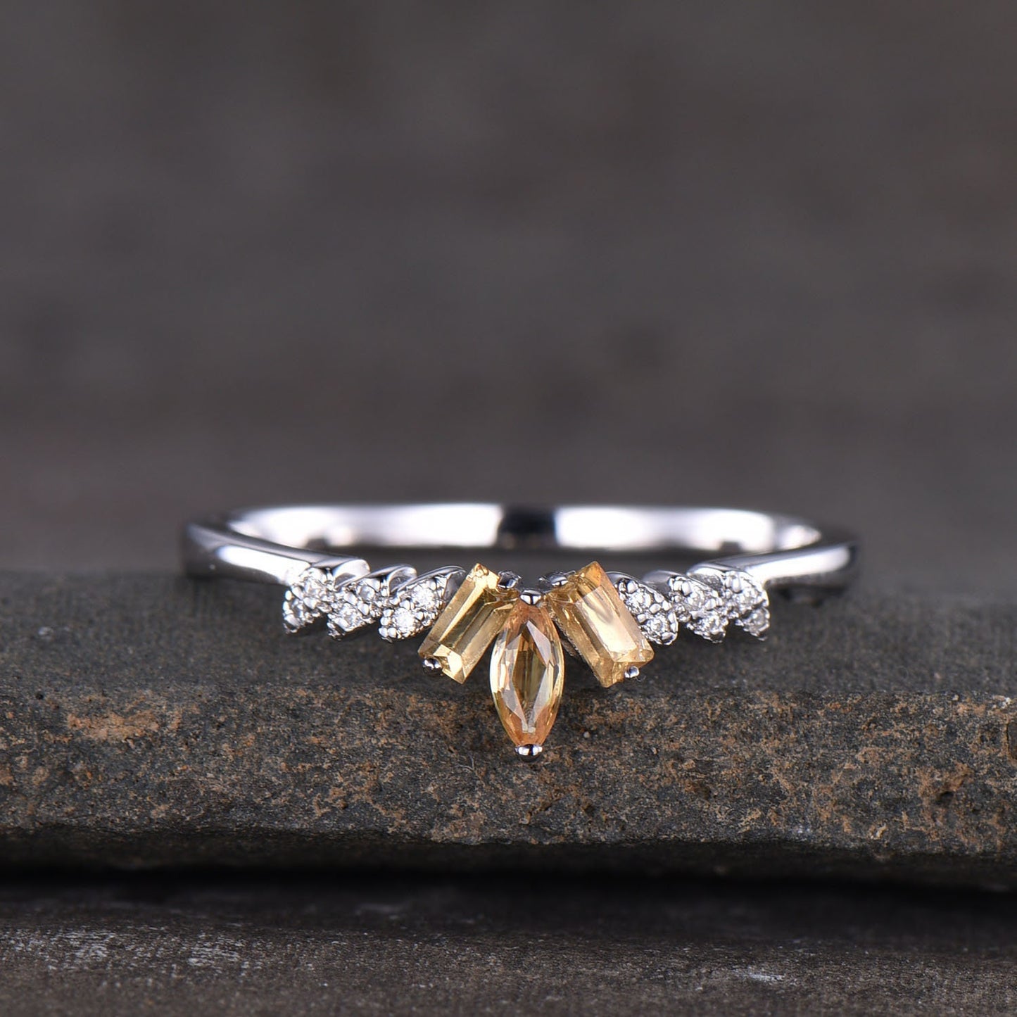 Citrine Ring, Dainty Ring, Stacking Rings, Sterling Silver Rings, Art deco Style, Anniversary Gift, Delicate Ring